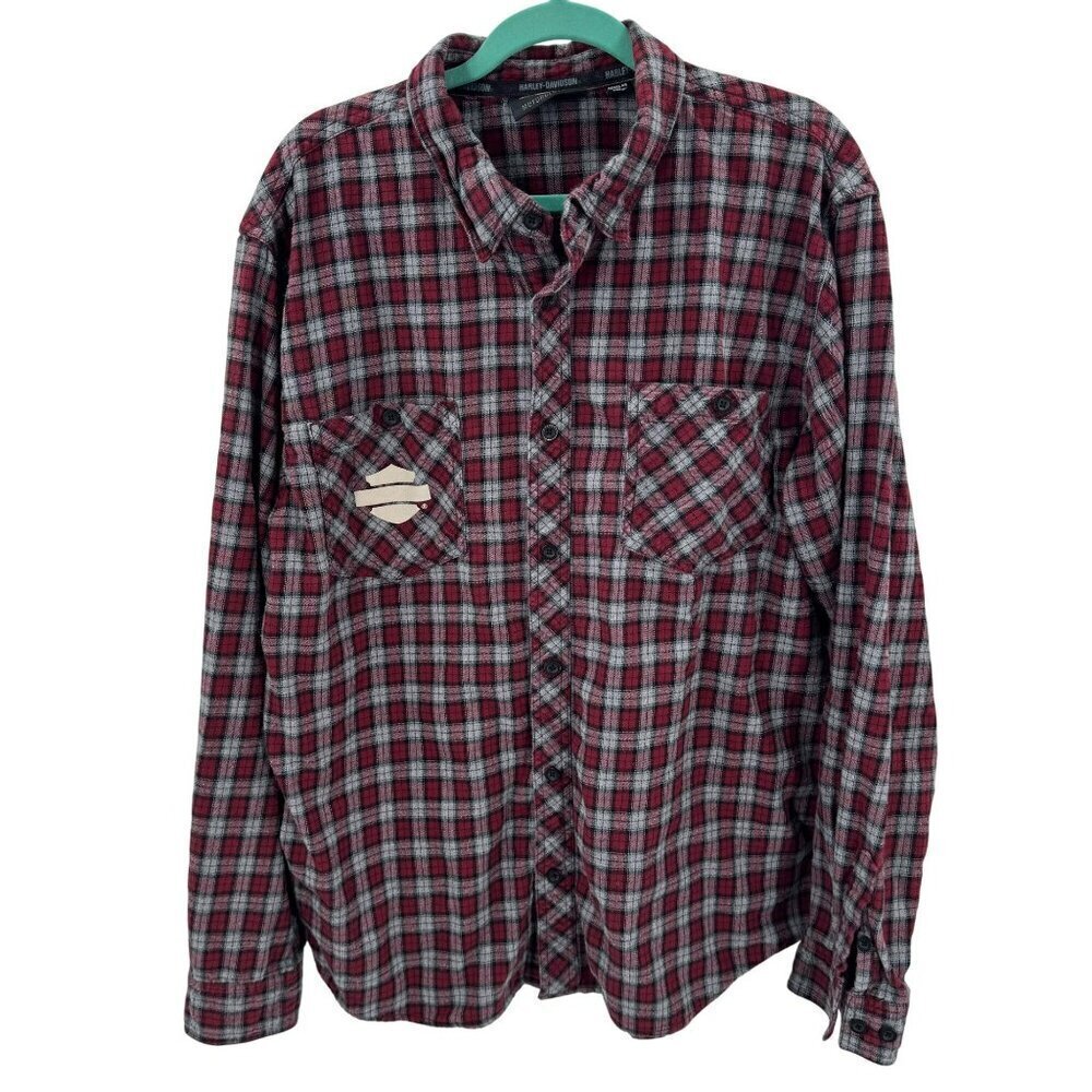 Harley-Davidson Genuine MotorClothes Red/Grey Plaid Flannel Long Sleeve Shirt